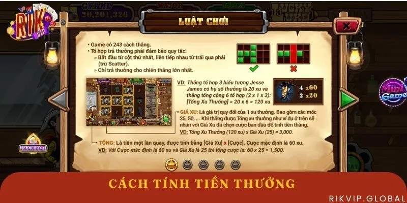 Cách tính tiền thưởng game Lucky Luke tại Rikvip